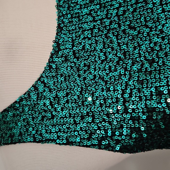 POL green sequin sleeveless Baby Doll tank top smock Small - Picture 6 of 9